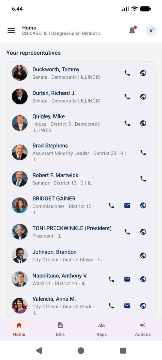 Constituent home dashboard