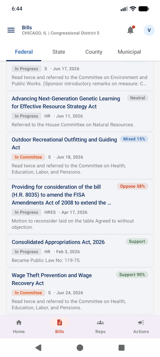 Constituent bill tracking feed