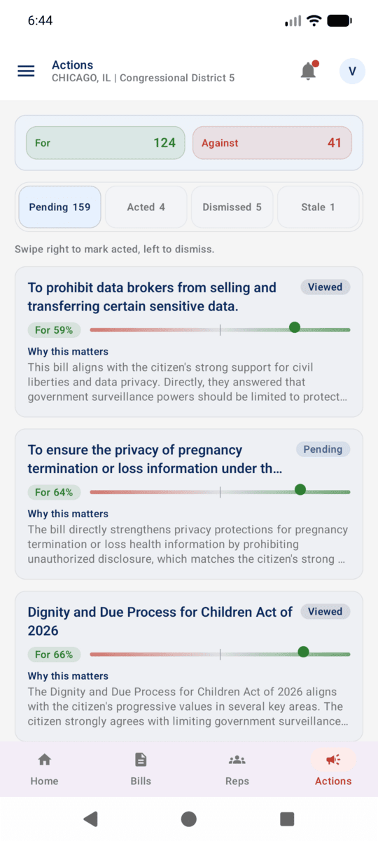 Civic Calls to Action in the Constituent app