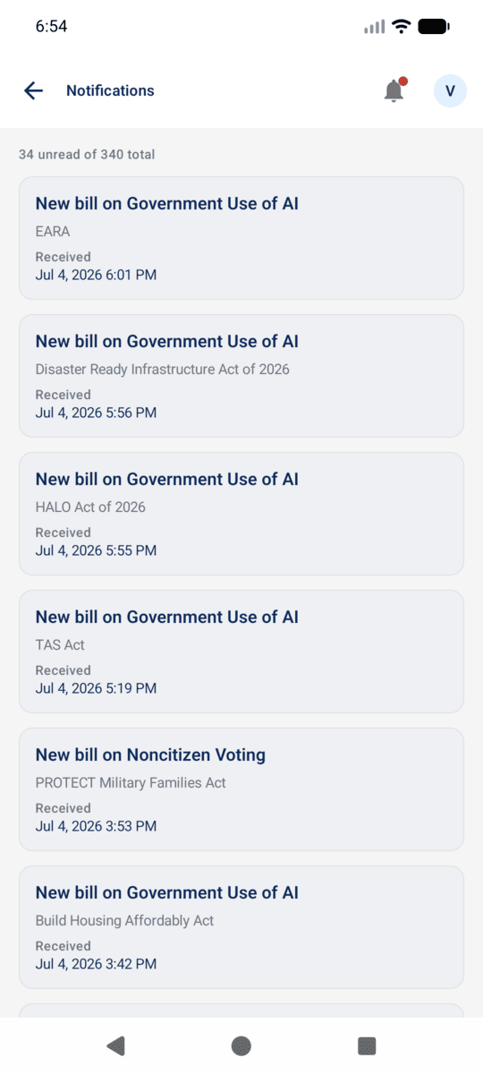 Topic-based legislative notifications